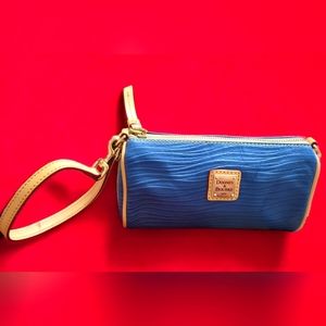 Dooney & Bourke mini Barrel  Bag Blue and tan Wrist Strap Leather